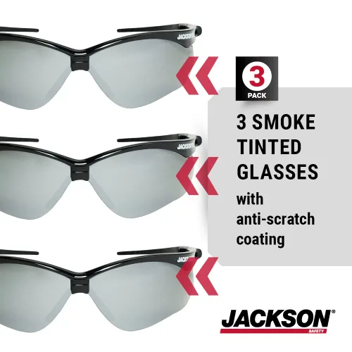 Miniatura 5 de Jackson Safety SG - Lentes de seguridad para hombres y mujeres, lentes antiarañazos con marco negro, ANSI Z87.1, paquete de 3 (varios estilos)