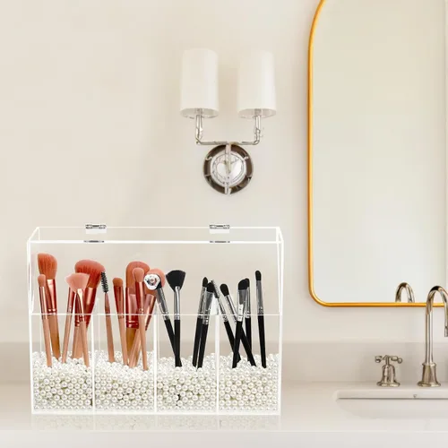 Miniatura 7 de Vevitts Organizador de Maquillaje de Acrílico, Caja de Almacenamiento de Cepillos de Cosméticos Transparente con 4 Soportes para Cepillos