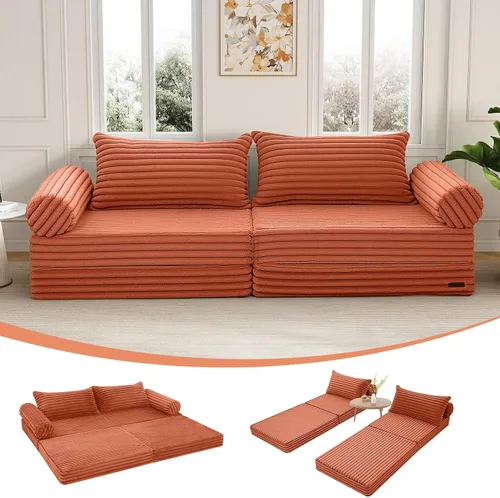 Miniatura 15 de MeMoreCool Sofá cama plegable sin huesos, sofá biplaza convertible de 59 pulgadas, sofá cama plegable de pana 2 en 1 para sala de estar pequeña
