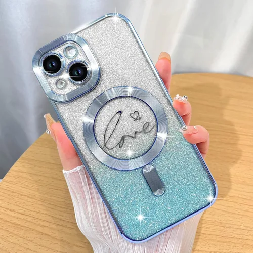 Miniatura 27 de ZIYE Funda Magnética Diseñada para iPhone 11 Funda con Purpurina Plateado de Lujo Corazón de Amor Compatible con MagSafe Funda Transparente