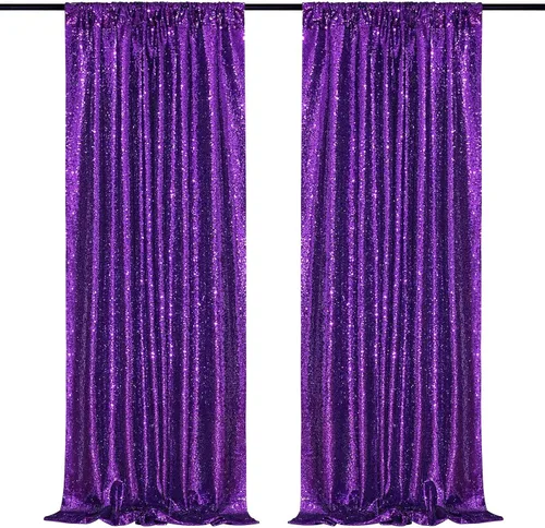 Miniatura 42 de Cortinas con lentejuelas doradas, 2 unidades de 2 x 8 pies, con brillantina, telón de fondo para bodas Rojo