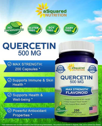 Miniatura 2 de aSquared Nutrition Suplemento de Quercetina 500 mg – 200 Cápsulas – Quercetina Dihidrato para apoyar la salud cardiovascular – Píldoras complejas