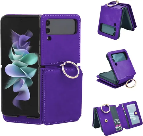 Miniatura 9 de Asuwish Funda de teléfono para Samsung Galaxy Z Flip 3 5G 2021 con anillo cruzado correa con cordón para tarjeta de crédito, soporte para celda, Oro