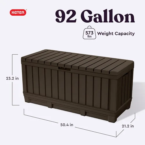 Miniatura 2 de Keter Kentwood - Caja de resina de 92 galones, organización y almacenamiento para muebles de patio, cojines de exterior, almohadas, herramientas