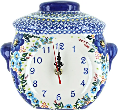 Miniatura 2 de Reloj de pared de cerámica polaca de rosa azul, 7.5 x 10 pulgadas, adorno perfecto para cocina o sala de estar, decoración coleccionable