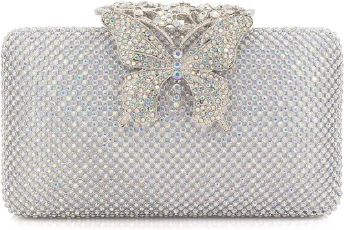 Miniatura 10 de Dexmay - Bolso de noche para mujer con cierre de mariposa y diamantes de imitación