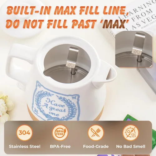 Miniatura 4 de Tetera de cerámica eléctrica blanca de 1.0 litros, caldera de agua caliente de 1000 vatios, tetera de hervido rápido para café y té, apagado