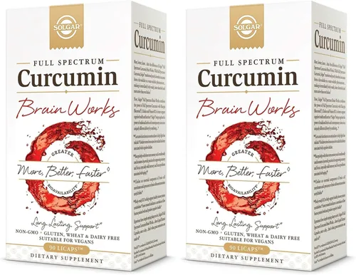 Solgar Full Spectrum Curcumin Brain Works, 90 Licaps - Apoya la recuperación de memoria, enfoque, función cognitiva, soporte antioxidante,