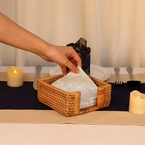 Miniatura 3 de Sumnacon Servilletero, Servilletero Cuadrado de Ratán para Mesa de Mimbre de Encimera, Servilleteros para Cóctel Servilleteros Rústicos para Cocina