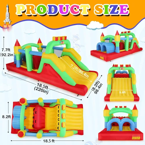 Miniatura 3 de Whubefy Casa de rebote grande inflable de 18x8.2 pies para niños grandes de 8 a 12 años, casa de obstáculos inflable con doble tobogán, túneles