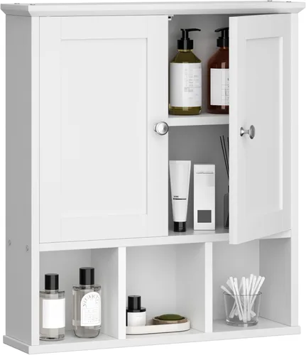 Miniatura 4 de Shintenchi Armario de pared para baño con puerta, organizador de almacenamiento sobre el inodoro para medicinas, ahorro de espacio con estante Nogal