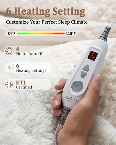 Miniatura 4 de CAROMIO Manta térmica eléctrica con diseño de tejido de gofre, manta eléctrica de calentamiento rápido con controlador LCD, 6 niveles de calor