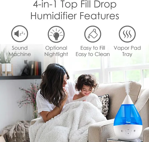 Miniatura 2 de Crane Humidificador ultrasónico de niebla fría 4 en 1 Drop 2.0 con máquina de sonido, luz nocturna, bandeja de aroma, relleno superior de 1 galón