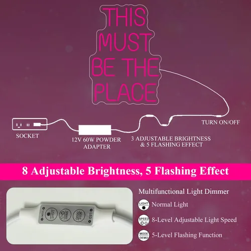 Miniatura 4 de Letrero de neón con texto en inglés «This Must Be The Place» para decoración de pared para bodas, aniversarios, fiestas, dormitorio (rosa)