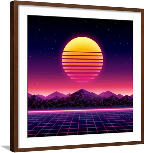 Miniatura 18 de ART.COM Wall Art Print Retro Futuristic Background 1980S Style. Digital Landscape in a Cyber World. Retro Wave Music Album on Black Frame by Kelvin