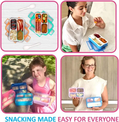 Miniatura 6 de Contenedor de aperitivos con purpurina para niños, mini lonchera Bento, pequeñas cajas a prueba de fugas para aperitivos y almuerzos de niñas Rosa
