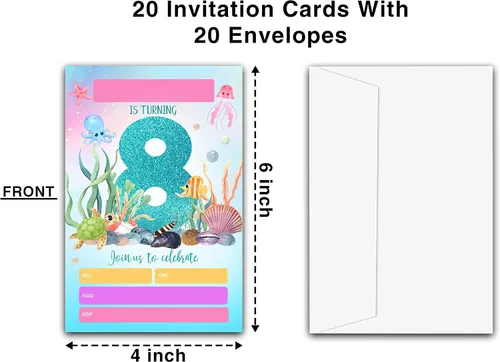Miniatura 2 de ONDTOM Invitaciones para fiesta de cumpleaños número 8 con sobres (4 x 6 pulgadas), paquete de 20 unidades, invitaciones para fiesta de cumpleaños