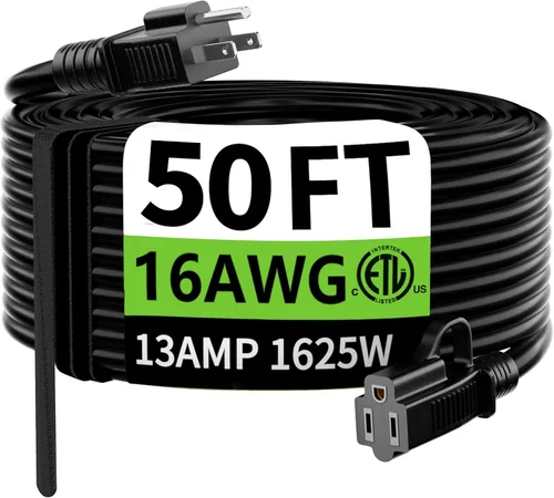 Miniatura 69 de HUANCHAIN Cable de extensión para interiores y exteriores, 50 pies, impermeable, calibre 16/3, flexible, resistente, cable de extensión para Amarillo