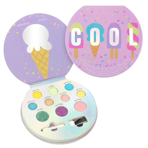 Cool Glisten & Glitter - Paleta de maquillaje de 10 colores de sombra de ojos y rubor, juego de belleza novedoso, plegable compacto con espejo,
