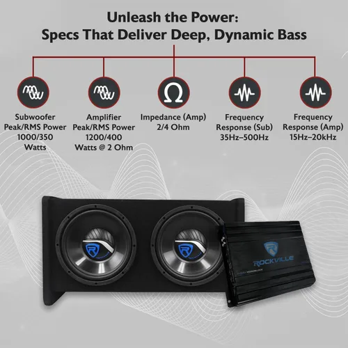 Miniatura 2 de Rockville RV10.2B 1000W de pico/350W RMS Subwoofer de coche de 10" de doble carcasa, amplificador mono Clase A/B, diseño ventilado con puerto