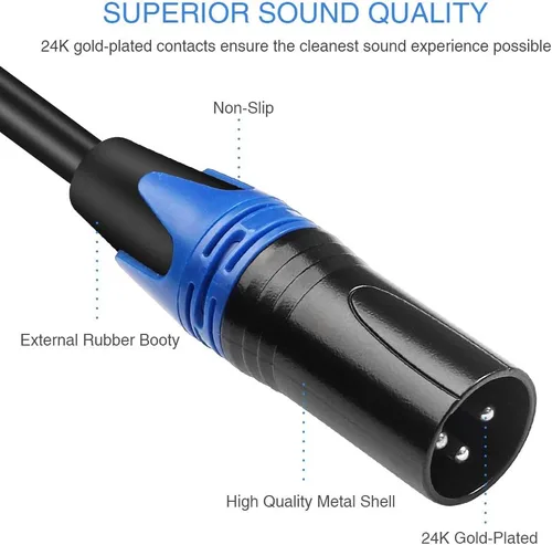 Miniatura 2 de Cable divisor Y de 1/8 pulgadas a doble XLR macho, adaptador de interconexión desequilibrado de 3,5 mm mini jack TRS estéreo a doble XLR macho