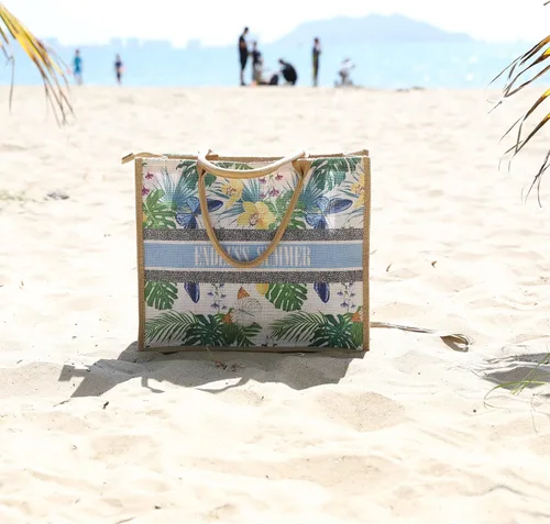 Miniatura 72 de Bolso grande de paja para mujer, tejido de ratán, bolso de playa de verano, a rayas