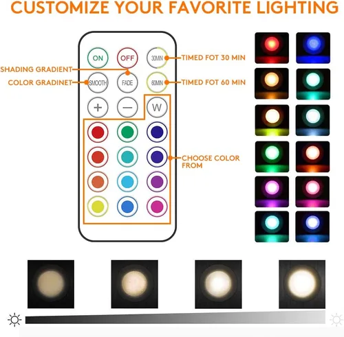 Miniatura 5 de Luces LED de disco de 13 colores con control remoto Iluminación inalámbrica con batería adhesiva debajo del gabinete Luces regulables que Blanco