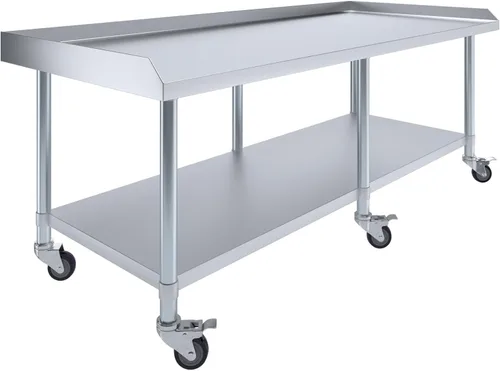 Miniatura 15 de AmGood Soporte para equipo de acero inoxidable con estante inferior + ruedas, resistente, grado comercial, certificado NSF