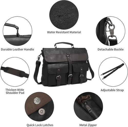 Miniatura 4 de Bolsa de mensajero de cuero para hombre, bolso vintage para computadora portátil, resistente al agua, maletín de viaje de negocios, bolsa de trabajo