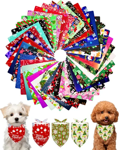 Miniatura 9 de PET SHOW 50 Pack Bandanas Navideñas para Perros Grandes XL Lavables Feliz Año Nuevo Bandanas en Triángulo a Granel Baberos para Perros Medianos