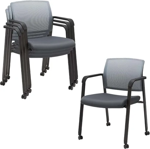 Miniatura 20 de CLATINA Juego de 2 sillas apilables con respaldo de malla con asiento de tela tapizado y soporte lumbar ergonómico para oficina, escuela, iglesia