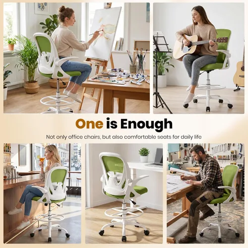 Miniatura 8 de Primy Silla de dibujo alta de oficina con reposabrazos abatibles, silla de escritorio ergonómica ejecutiva para computadora con soporte lumbar
