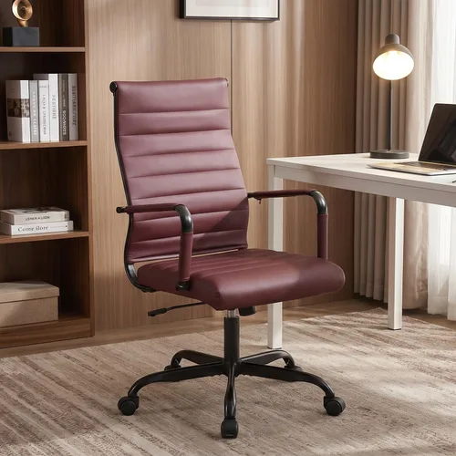 Miniatura 9 de Silla de escritorio de oficina de cuero, sillas de sala de conferencias con ruedas, sillas ejecutivas modernas para invitados con brazos. Gris