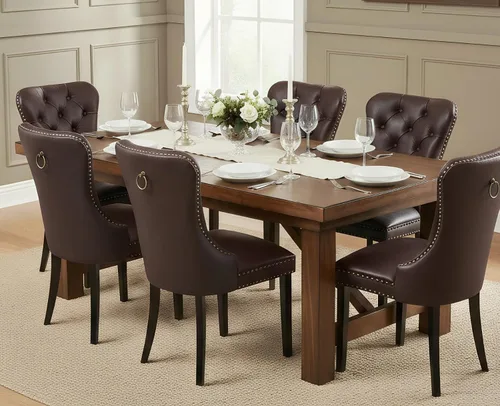 Miniatura 18 de EALSON Juego de 2 sillas de comedor modernas de cuero de mediados de siglo con patas de madera, sillas laterales de cocina tapizadas con ribete
