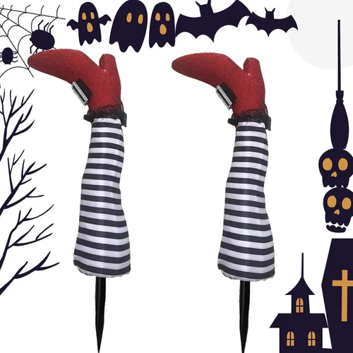 Miniatura 9 de Naysku 1 par de patas de bruja de Halloween de 18 pulgadas al revés para patas de bruja – Estacas de patas y pies de brujas, estacas de Halloween