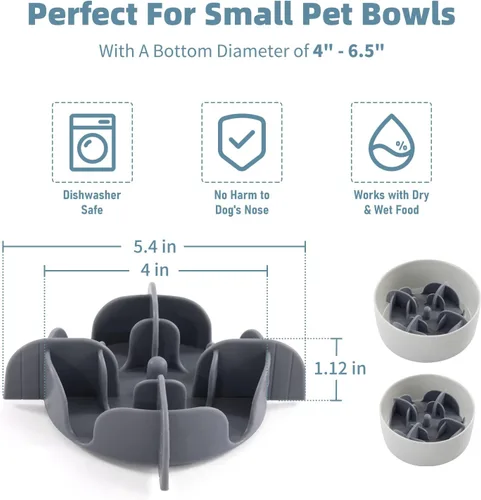 Miniatura 4 de Jaoul Inserto de alimentación lenta para perros pequeños, accesorio de alimentador de mascotas de silicona con divisores y ventosas, apto para Gris