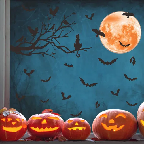 Miniatura 4 de Halloween Moon Wall Sticker Black Bat Wall Stickers Vinyl Crow Bird Tree Branch Wall Decals Removable Halloween Moon Bat Wall Decals Bats Window