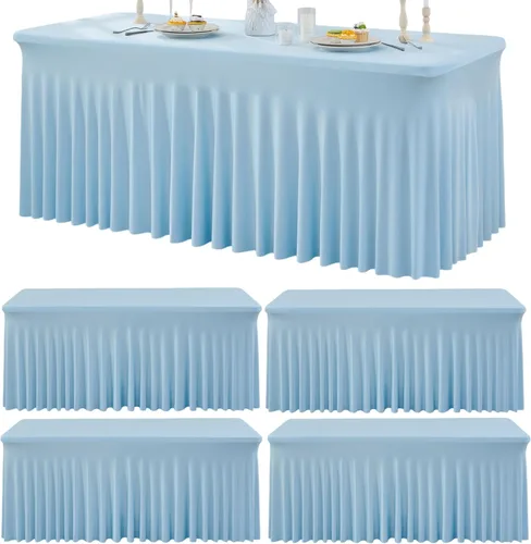 Miniatura 14 de Outpain - 4 paquetes de mantel de elastano de 6 pies para mesas plegables estándar - Mantel de mesa rosa bebé, protector de mesa para fiesta, boda