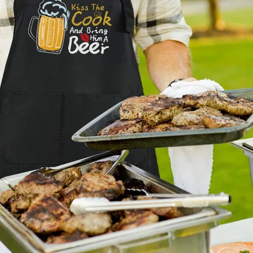 Miniatura 7 de ZOORON Divertidos delantales de chef negros para hombres, ajustables, para barbacoa, cocina, con bolsillos, accesorios para parrilla Besa al