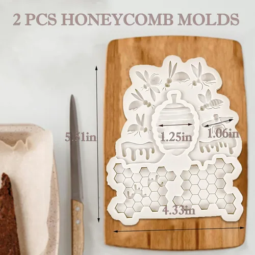 Miniatura 2 de 12 moldes de panal de abeja de cavidad de silicona (2 piezas) moldes de Fondant Tuile con hueco 3D de colmena de caramelo de encaje molde