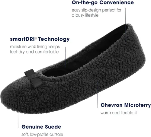 Miniatura 6 de Isotoner - Pantuflas de microfibra con patrón de chevrón para mujer con suela de ante y absorción de humedad para mayor comodidad