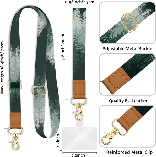 Miniatura 4 de Piefly Cordón de Teléfono Cruzado para Muñeca, Cordones de Teléfono Celular Árbol del Bosque para Alrededor del Cuello Muñequera Hombro, Correa