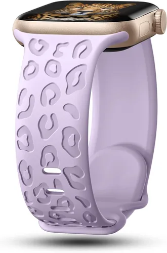 Miniatura 21 de CreateGreat Bandas Grabadas Compatibles con Apple Watch de 40mm 41mm 38mm 42mm 44mm 45mm 46mm 49mm, Correa de Silicona Suave con Patrón de Leopardo