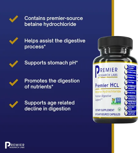 Miniatura 4 de Premier Research Labs Premier HCL - Betaína HCL, suplemento de clorhidrato de betaína para una función digestiva óptima, absorción de nutrientes