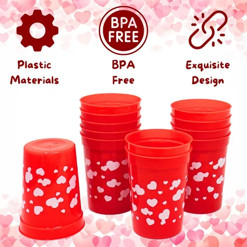 Miniatura 8 de 4E's Novelty Vasos reutilizables de plástico para el día de San Valentín para niños, 8 onzas, paquete de 12, vasos rojos con corazones, suministros
