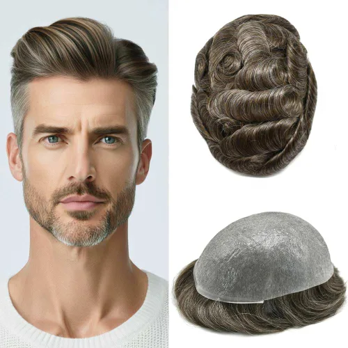 Miniatura 14 de Hombres Toupee Hair Thin Skin Men Human Hair Piece Men Toupee Cabello humano V-loop de aspecto natural Toupee Hombres Hairpiece Men Hair System