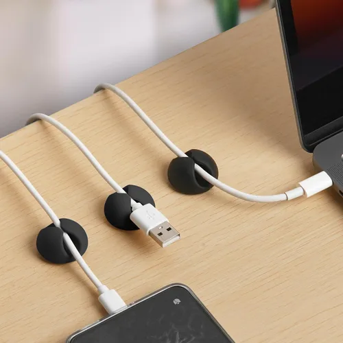 Miniatura 5 de tifanso 6 clips de cable negros – Soporte adhesivo para cable organizador de alambre para escritorio, soportes de alambre para cables, mesita