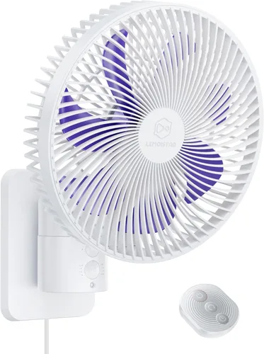 Miniatura 12 de Ventilador oscilante silencioso de pared de 8.5 pulgadas con control remoto y temporizador, 4 velocidades ajustables para baños pequeños, Marco