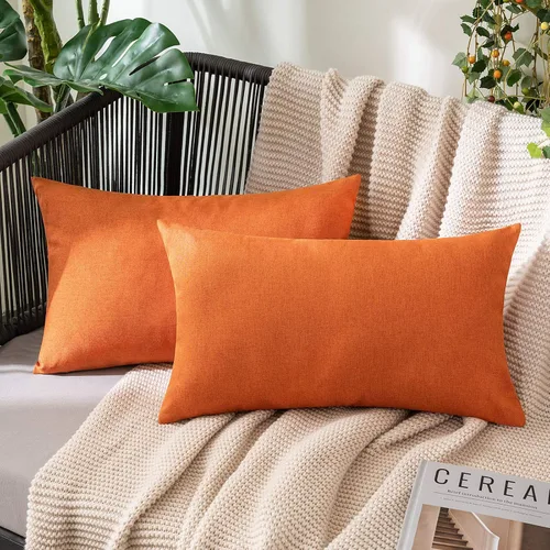 Miniatura 95 de MIULEE Paquete de 2 fundas decorativas para almohadas de exterior, sólidas, impermeables, de lino sintético, estilo granja de jardín, fundas de Óxido