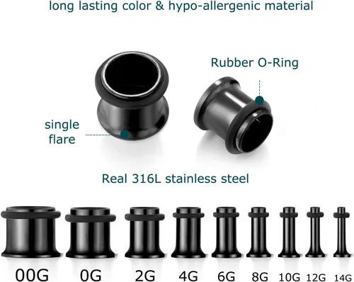 Miniatura 13 de vcmart 14G-00G - Kit de estiramiento de 36 piezas de calibre de oído, tapones cónicos, ojales, acero de grado de implante
